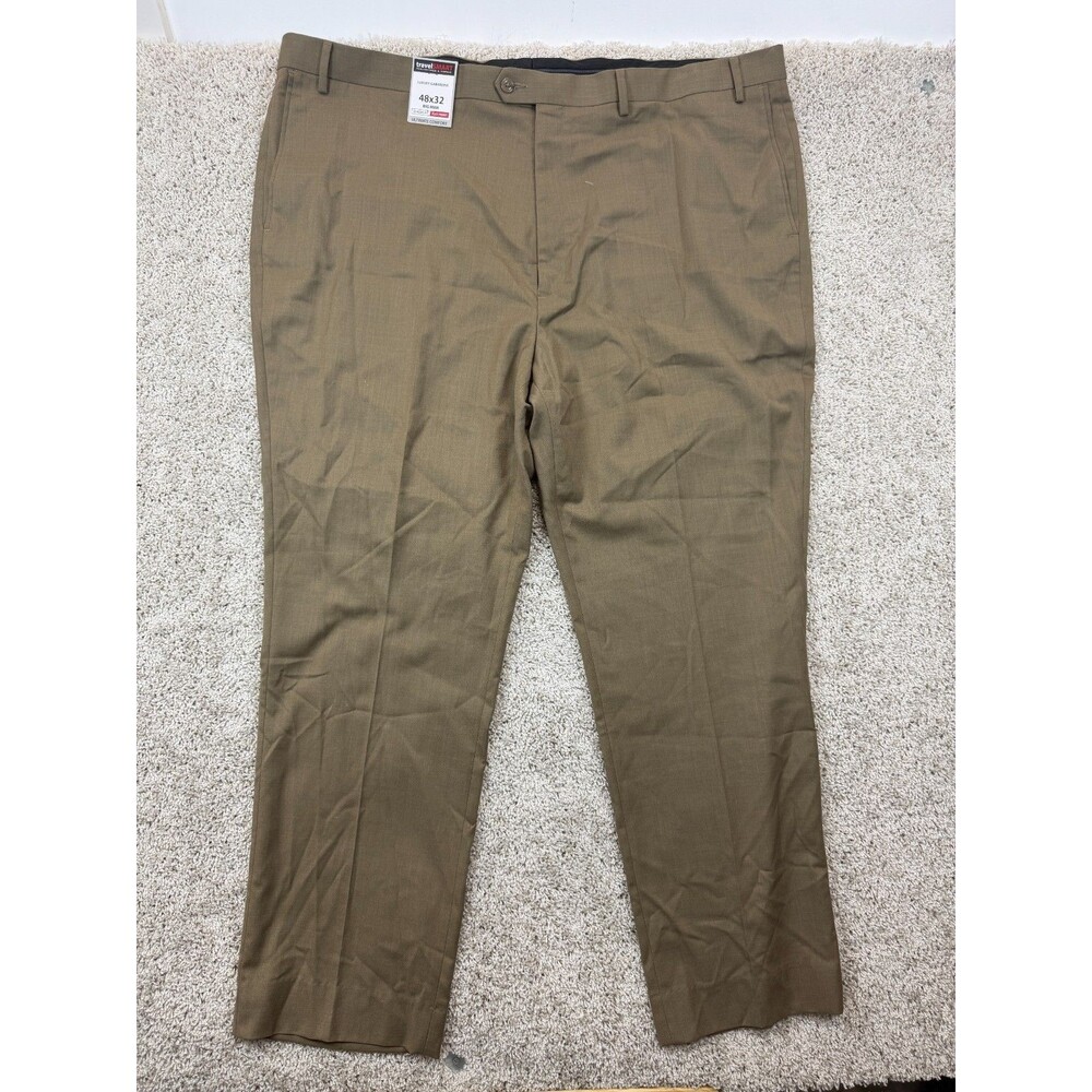 Roundtree Yorke Travel Smart Mens 48x32 Khaki Dress Pants Stretch Flat Front NWT